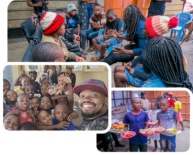 Children gathered together in community setting